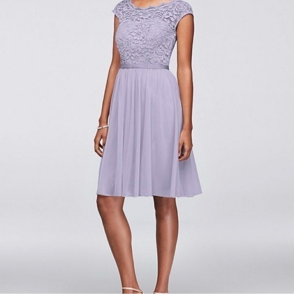 ❤️FINAL SALE❤️ NWT David’s Bridal Black Lace Mesh Dress Illusion Neckline Size 4